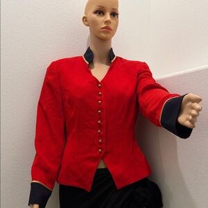 Chic Red Women's Blazer with Black Accents